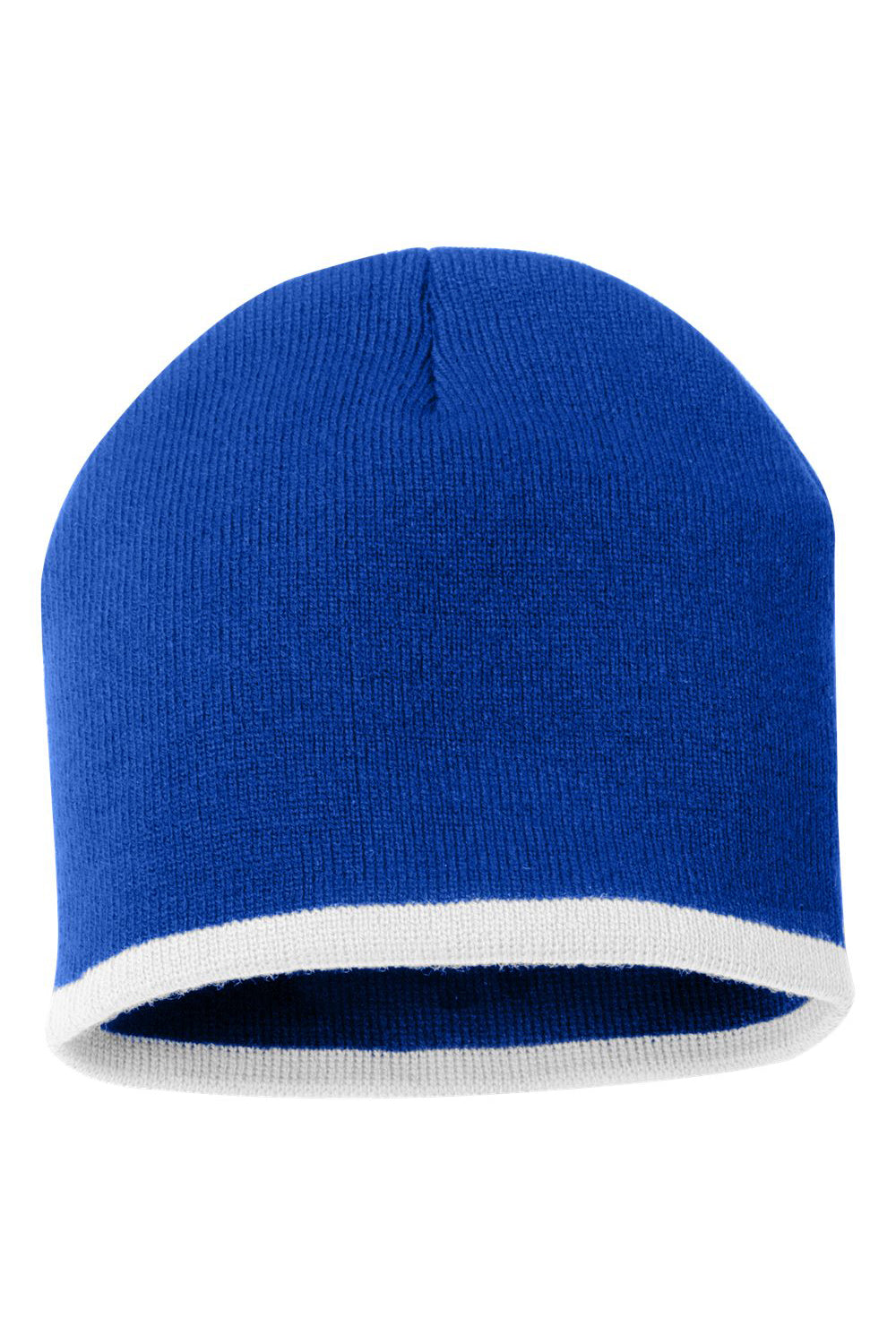 Sportsman SP09 Mens Bottom Striped Beanie Royal Blue/White Flat Front