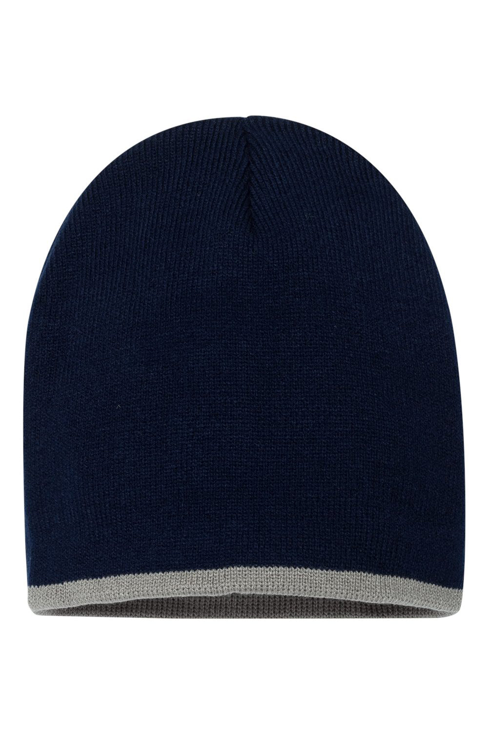 Sportsman SP09 Mens Bottom Striped Beanie Navy Blue/Grey Flat Front