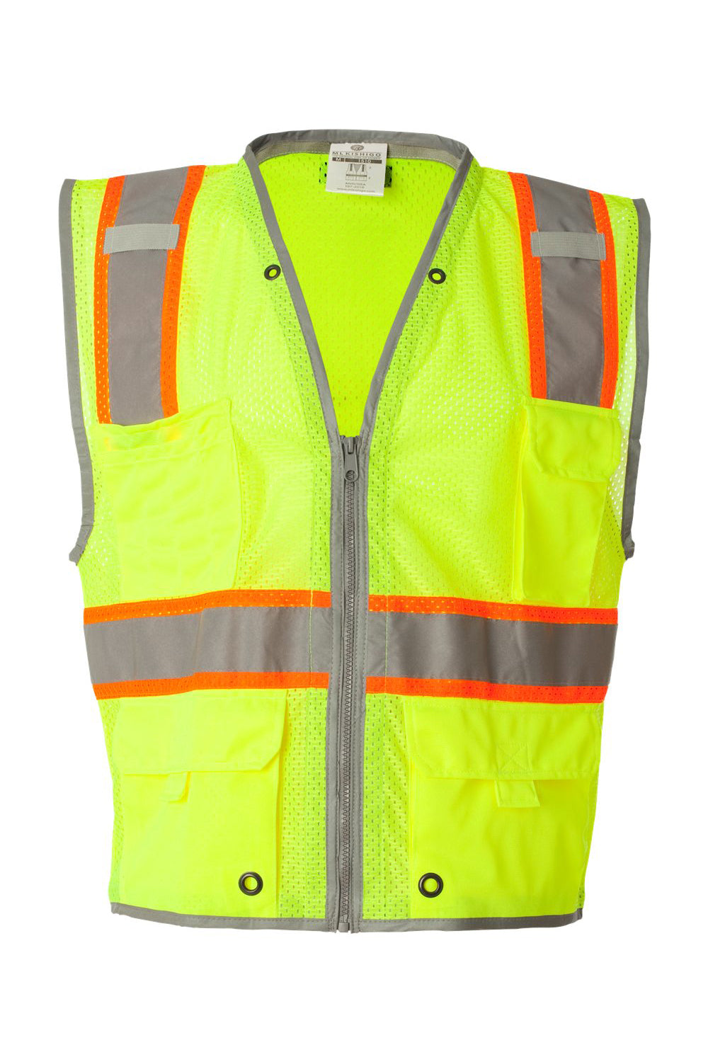 Kishigo 1510-1511 Mens Premium Brilliant Series Heavy Duty Class 2 Vest Lime Green Flat Front