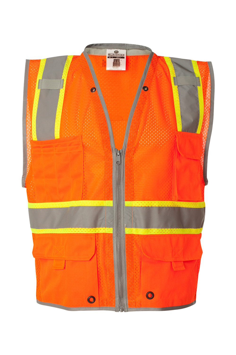 Kishigo 1510-1511 Mens Premium Brilliant Series Heavy Duty Class 2 Vest Orange Flat Front