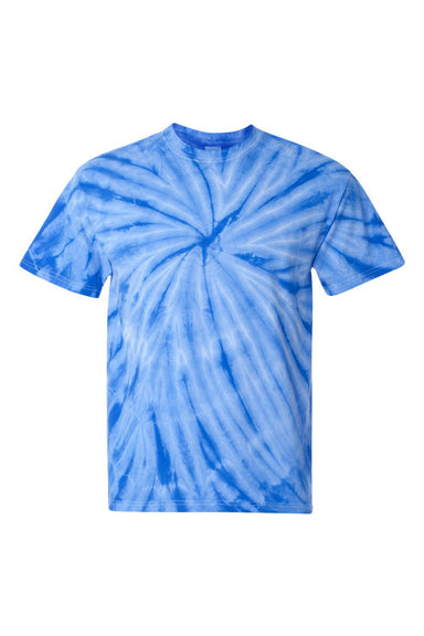 Dyenomite 200CY Mens Cyclone Pinwheel Tie Dyed Short Sleeve Crewneck T-Shirt Royal Blue Flat Front