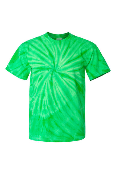 Dyenomite 200CY Mens Cyclone Pinwheel Tie Dyed Short Sleeve Crewneck T-Shirt Kelly Green Flat Front