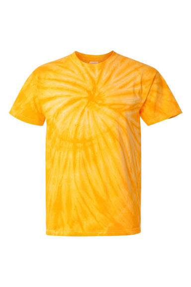 Dyenomite 200CY Mens Cyclone Pinwheel Tie Dyed Short Sleeve Crewneck T-Shirt Gold Flat Front