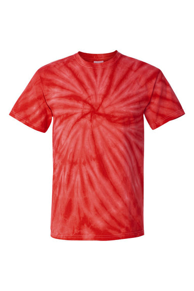 Dyenomite 200CY Mens Cyclone Pinwheel Tie Dyed Short Sleeve Crewneck T-Shirt Red Flat Front