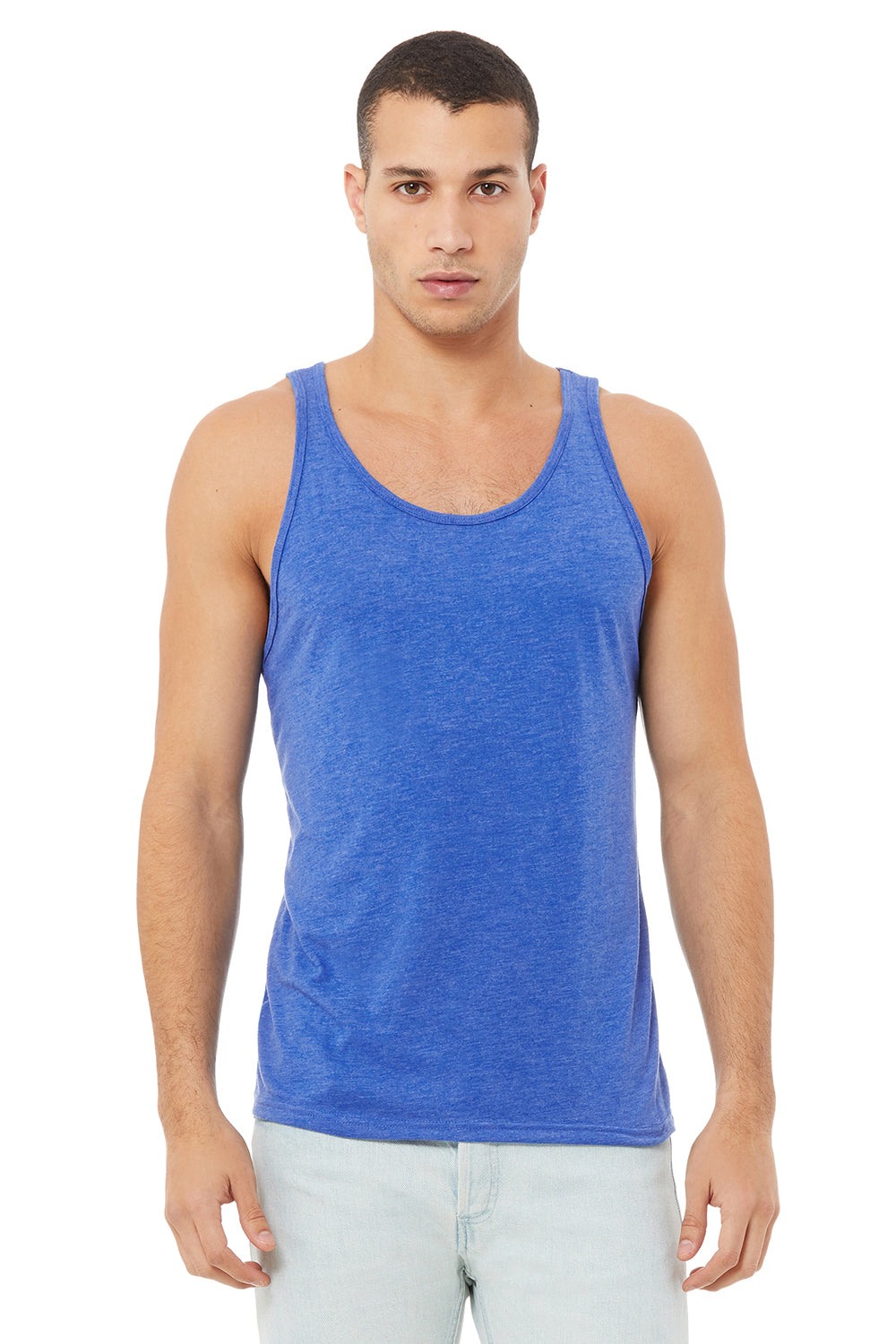 Bella + Canvas BC3480/3480 Mens Jersey Tank Top True Royal Blue Triblend Model Front