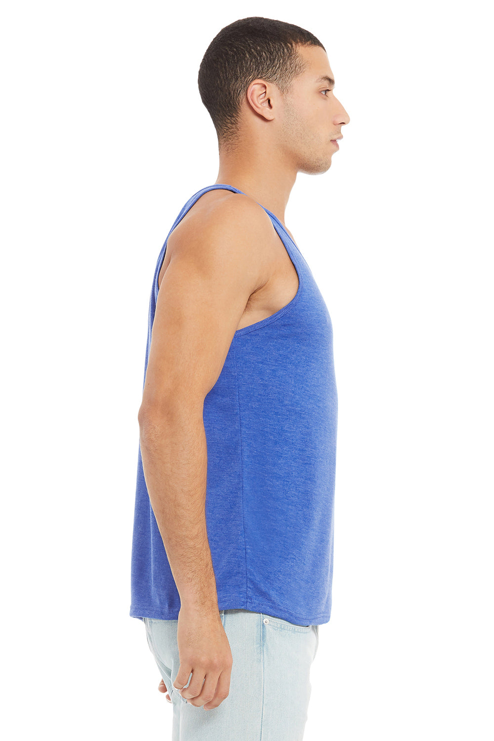 Bella + Canvas BC3480/3480 Mens Jersey Tank Top True Royal Blue Triblend Model Side