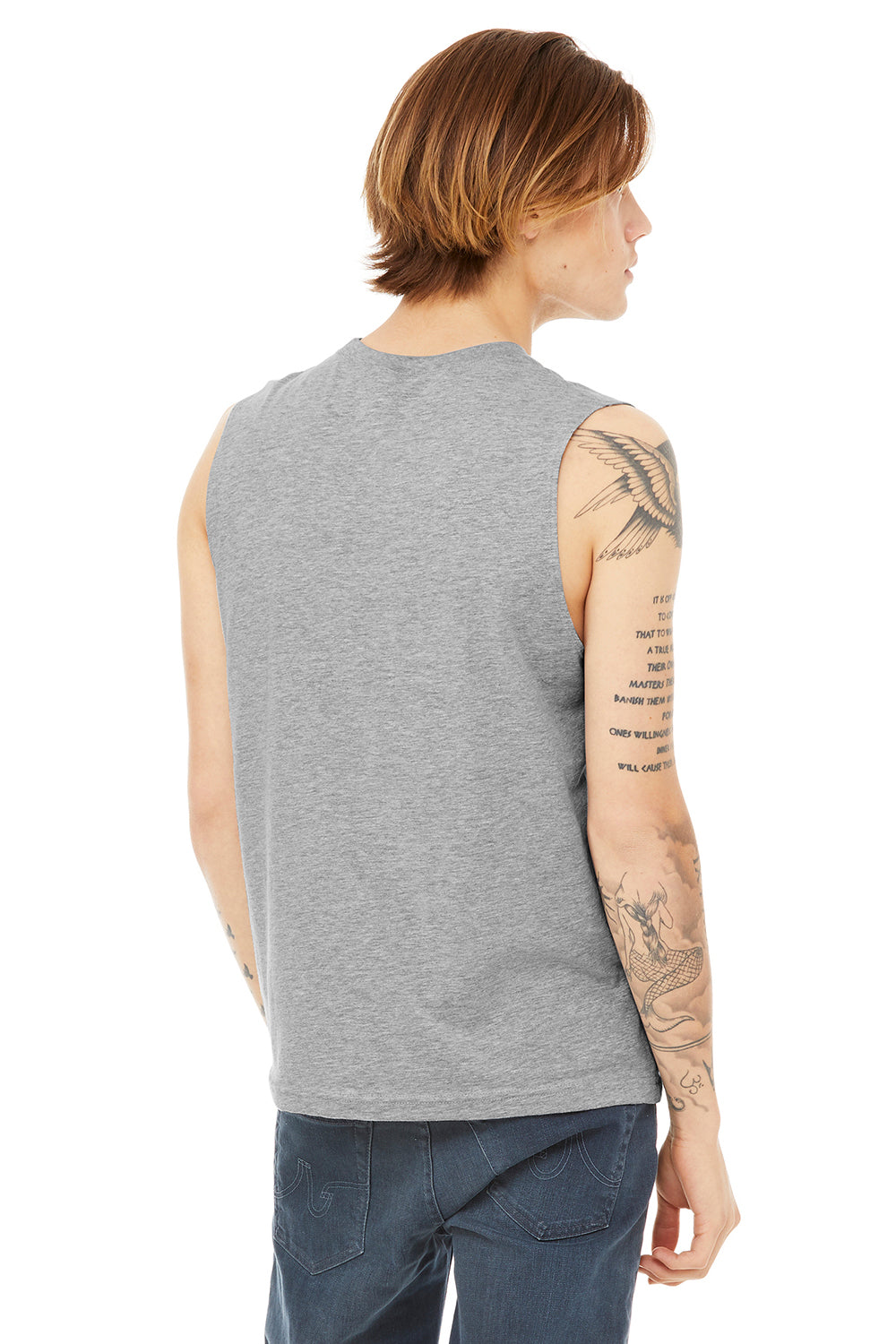 Bella + Canvas 3483 Mens Jersey Muscle Tank Top Heather Grey Model Back