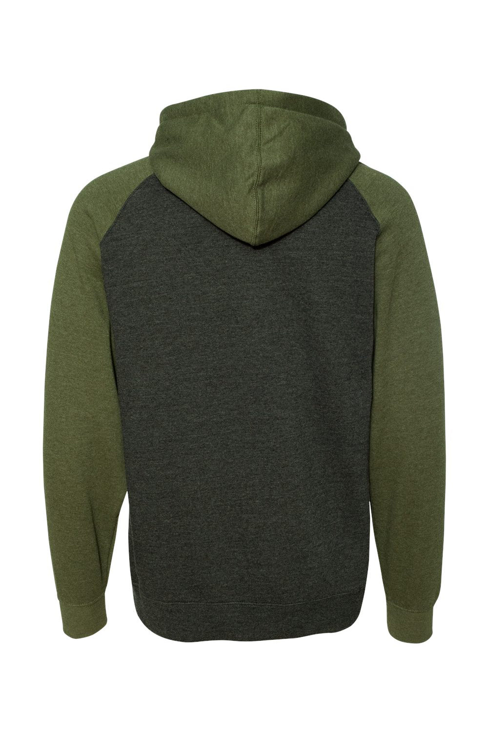 Independent Trading Co. IND40RP Mens Raglan Hooded Sweatshirt Hoodie Heather Charcoal Grey/Heather Army Green Flat Back