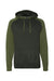 Independent Trading Co. IND40RP Mens Raglan Hooded Sweatshirt Hoodie Heather Charcoal Grey/Heather Army Green Flat Front