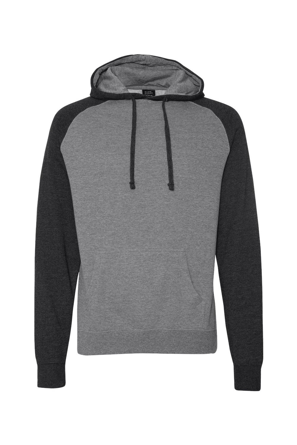 Independent Trading Co. IND40RP Mens Raglan Hooded Sweatshirt Hoodie Heather Gunmetal Grey/Heather Charcoal Grey Flat Front