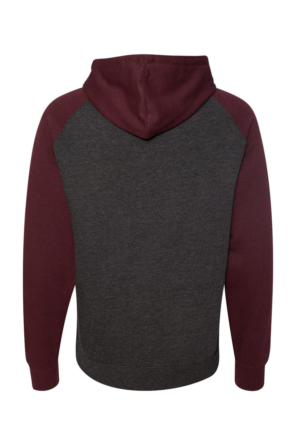 Independent Trading Co. IND40RP Mens Raglan Hooded Sweatshirt Hoodie Heather Charcoal Grey/Heather Burgundy Flat Back