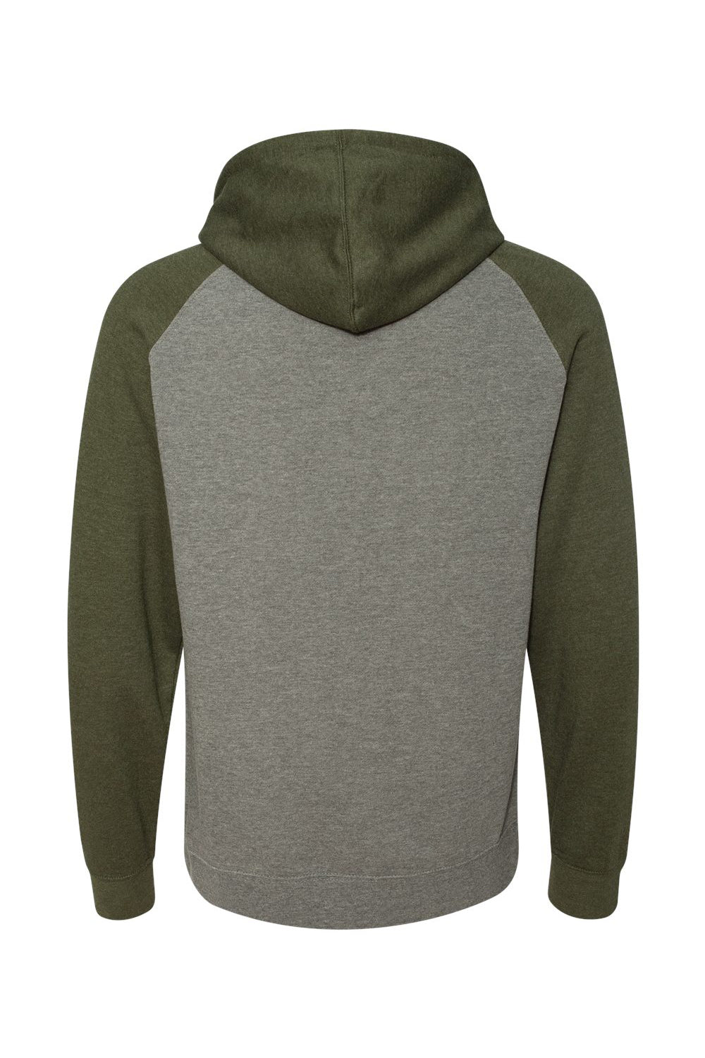 Independent Trading Co. IND40RP Mens Raglan Hooded Sweatshirt Hoodie Heather Gunmetal Grey/Heather Army Green Flat Back