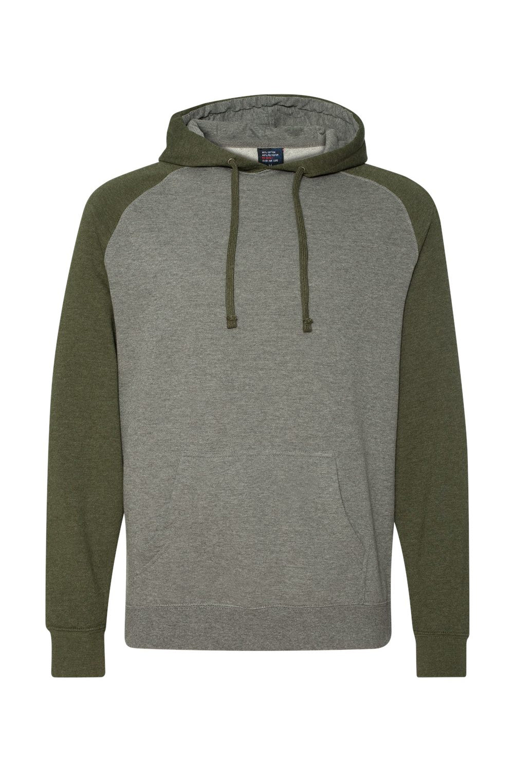 Independent Trading Co. IND40RP Mens Raglan Hooded Sweatshirt Hoodie Heather Gunmetal Grey/Heather Army Green Flat Front