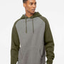 Independent Trading Co. Mens Raglan Hooded Sweatshirt Hoodie - Heather Gunmetal Grey/Heather Army Green