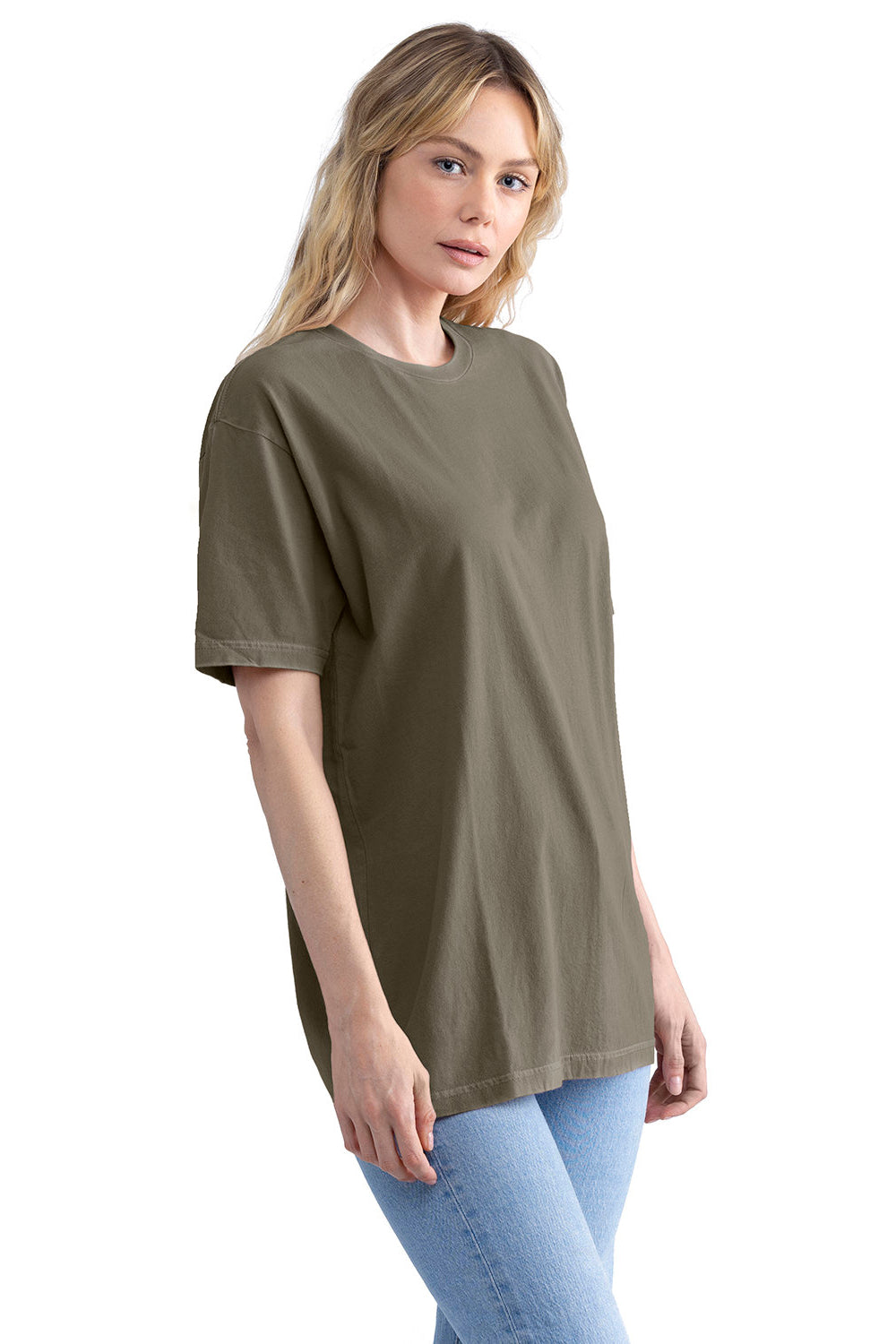 Next Level 3600SW Mens Soft Wash Short Sleeve Crewneck T-Shirt Military Green Model Side