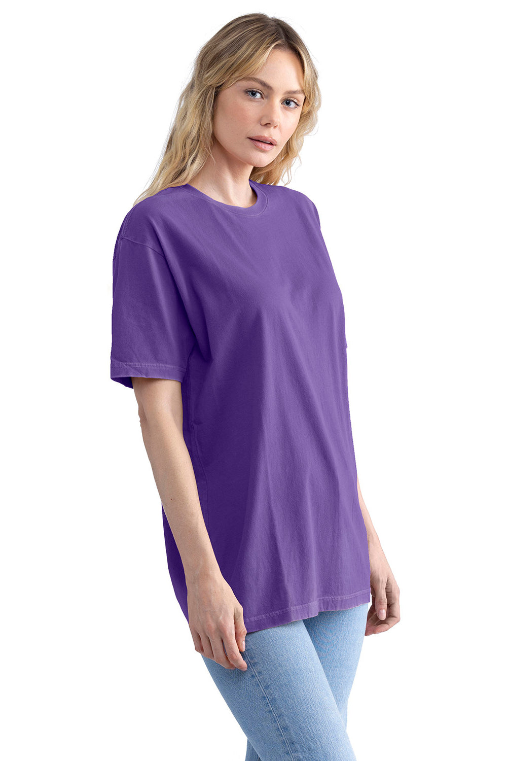 Next Level 3600SW Mens Soft Wash Short Sleeve Crewneck T-Shirt Purple Rush Model Side