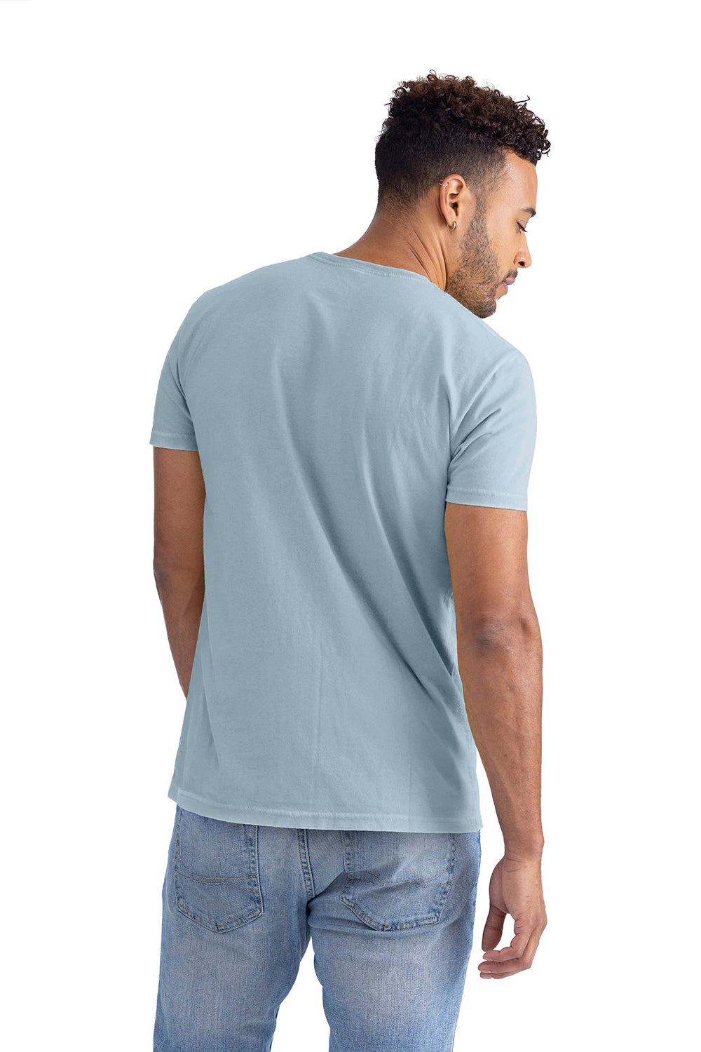 Next Level 3600SW Mens Soft Wash Short Sleeve Crewneck T-Shirt Stonewashed Denim Blue Model Back