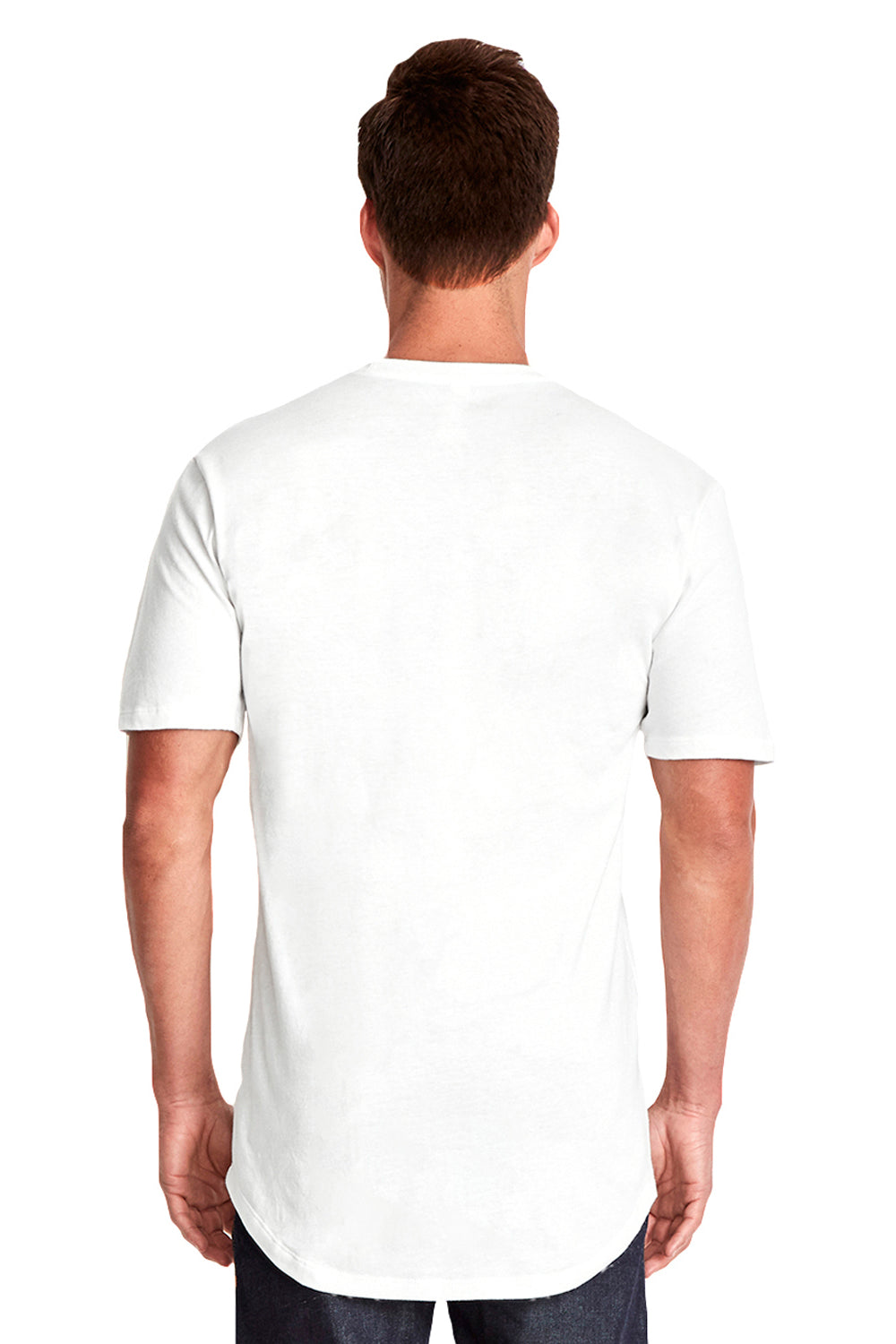 Next Level 3602 Mens Long Body Jersey Short Sleeve Crewneck T-Shirt White Model Back