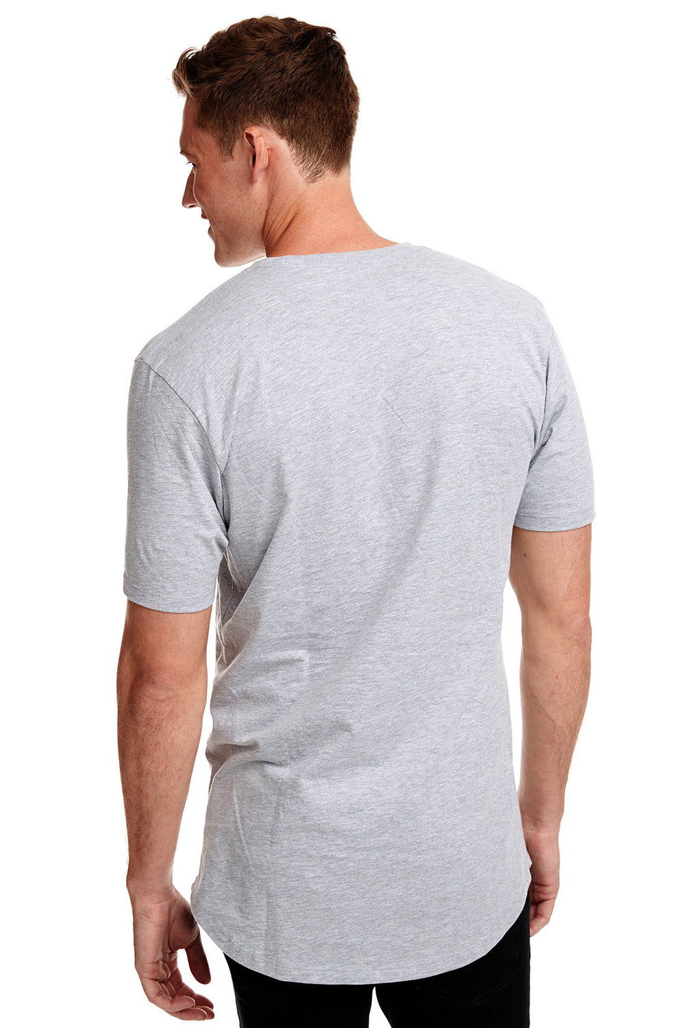 Next Level 3602 Mens Long Body Jersey Short Sleeve Crewneck T-Shirt Heather Grey Model Back