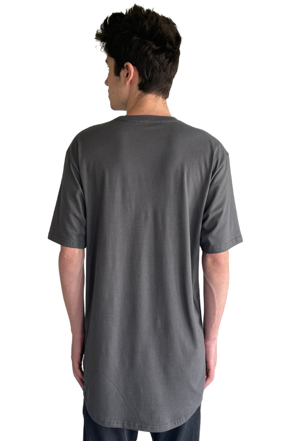 Next Level 3602 Mens Long Body Jersey Short Sleeve Crewneck T-Shirt Heavy Metal Grey Model Back