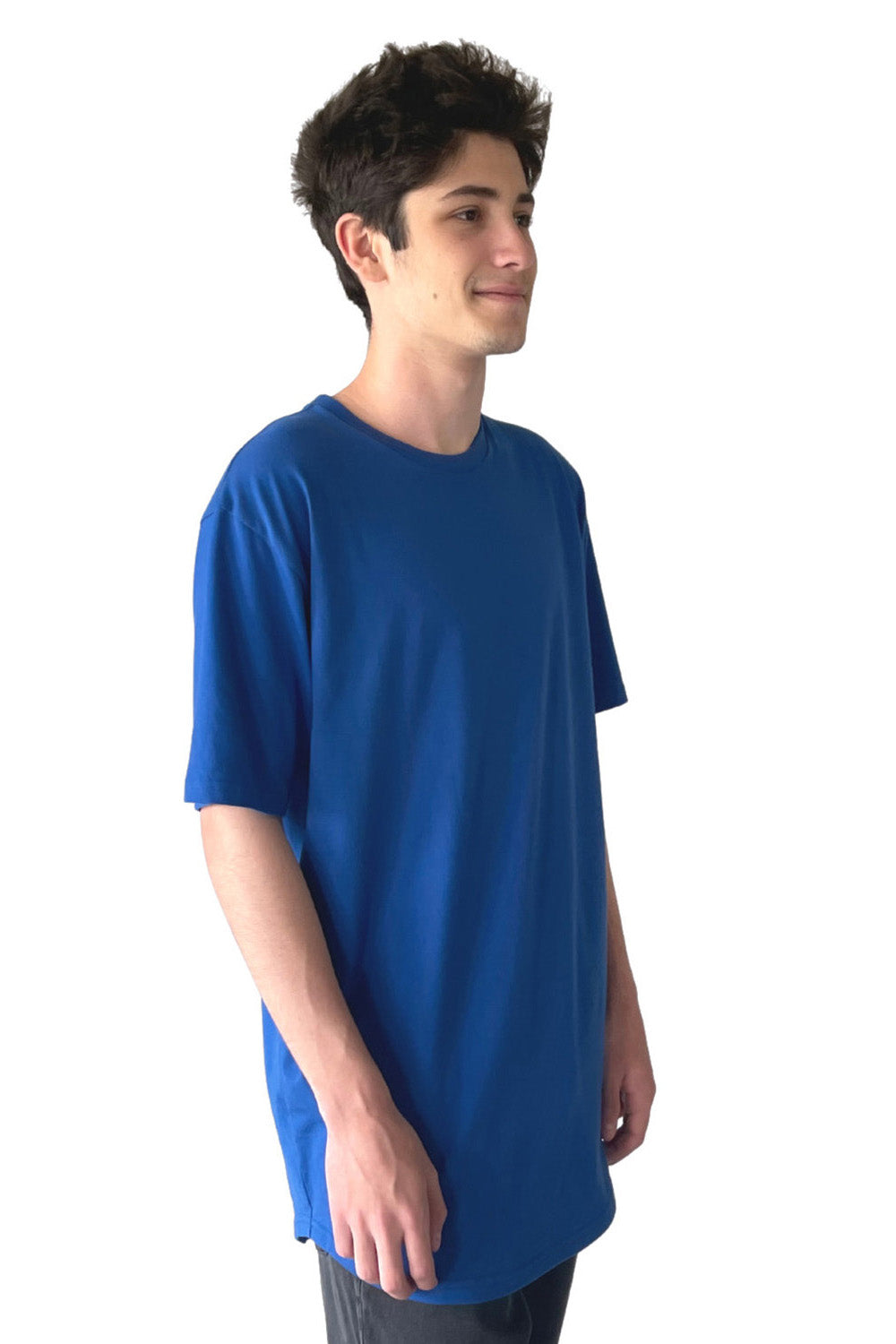 Next Level 3602 Mens Long Body Jersey Short Sleeve Crewneck T-Shirt Royal Blue Model Side