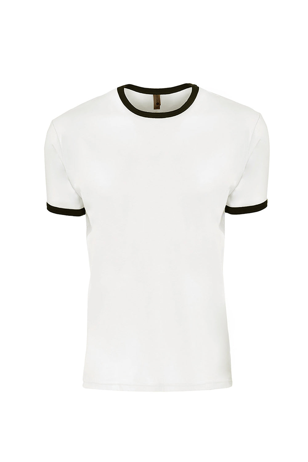 Next Level 3604 Mens Fine Jersey Ringer Short Sleeve Crewneck T-Shirt White/Black Flat Front