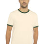 Next Level Mens Fine Jersey Ringer Short Sleeve Crewneck T-Shirt - Natural/Forest Green