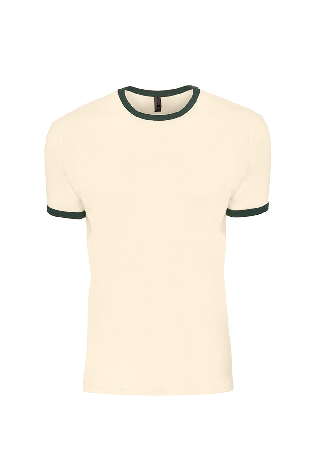 Next Level 3604 Mens Fine Jersey Ringer Short Sleeve Crewneck T-Shirt Natural/Forest Green Flat Front