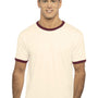 Next Level Mens Fine Jersey Ringer Short Sleeve Crewneck T-Shirt - Natural/Maroon