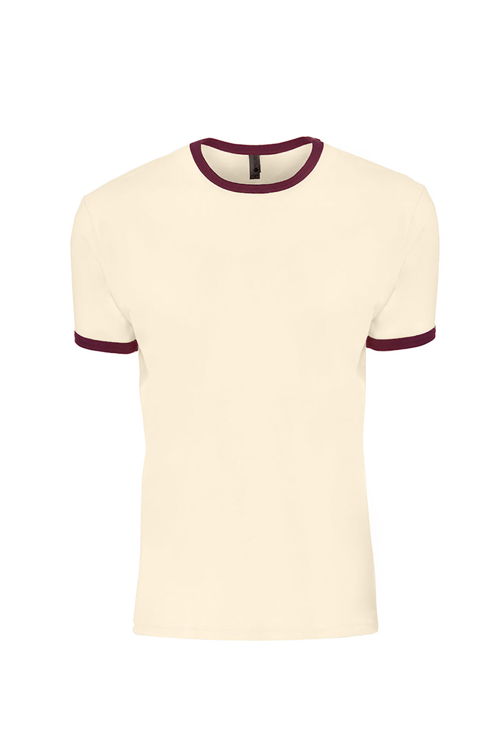 Next Level 3604 Mens Fine Jersey Ringer Short Sleeve Crewneck T-Shirt Natural/Maroon Flat Front