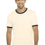 Next Level Mens Fine Jersey Ringer Short Sleeve Crewneck T-Shirt - Natural/Midnight Navy Blue