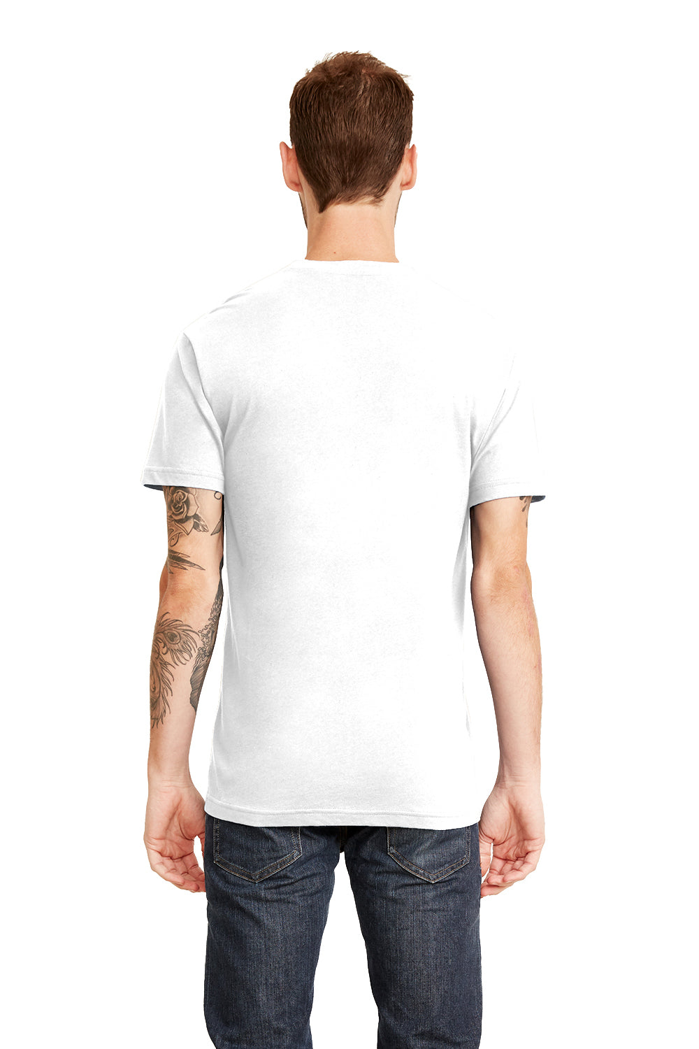 Next Level 3605 Mens Fine Jersey Short Sleeve Crewneck T-Shirt w/ Pocket White Model Back