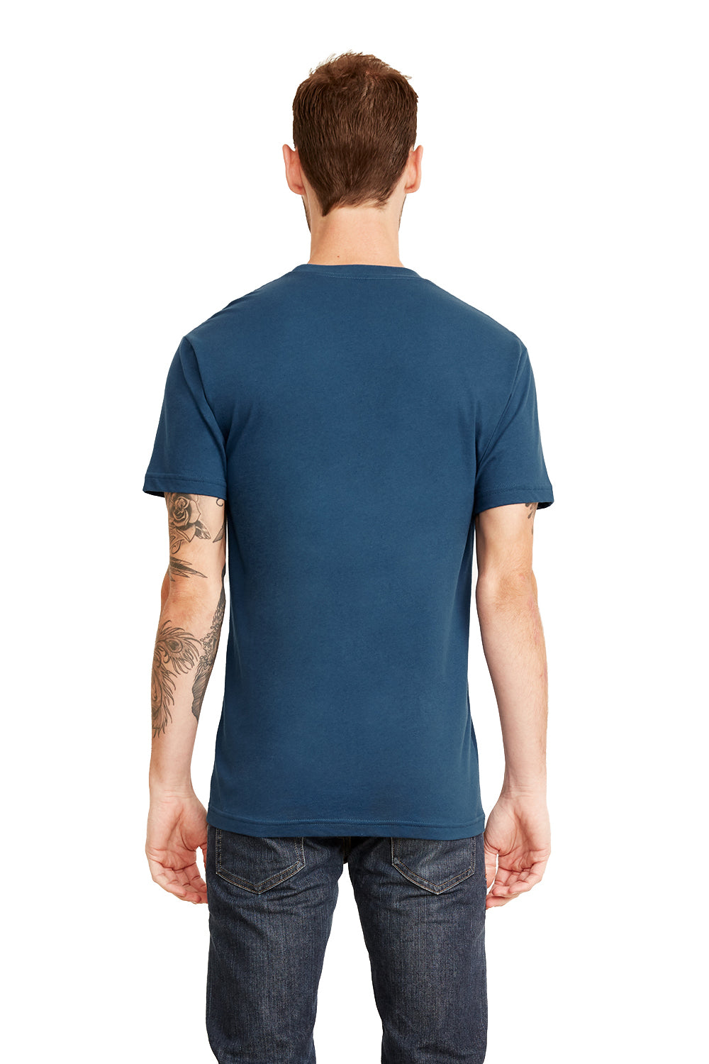 Next Level 3605 Mens Fine Jersey Short Sleeve Crewneck T-Shirt w/ Pocket Cool Blue Model Back