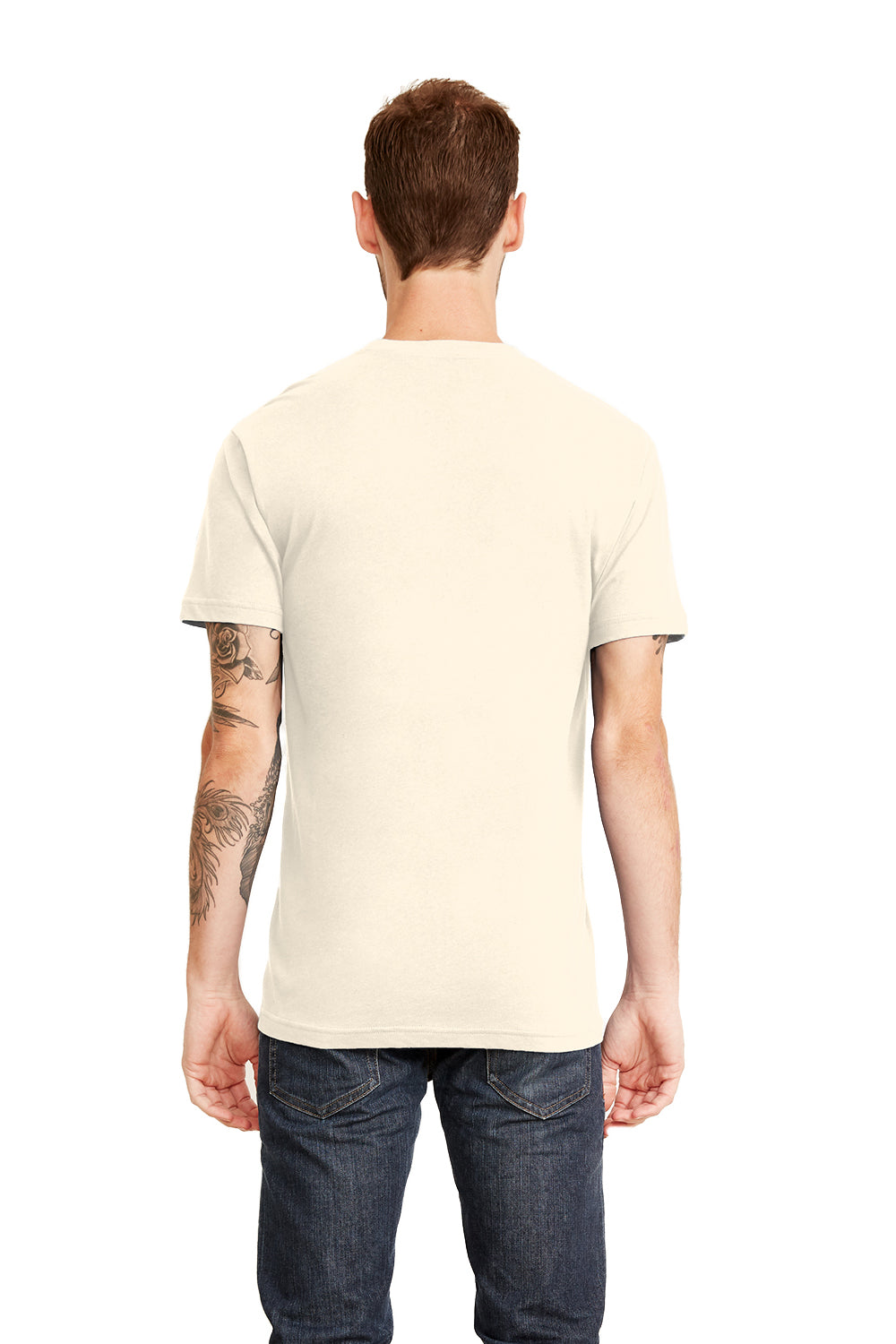 Next Level 3605 Mens Fine Jersey Short Sleeve Crewneck T-Shirt w/ Pocket Natural Model Back