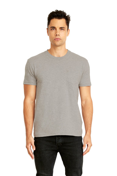 Next Level 3605 Mens Fine Jersey Short Sleeve Crewneck T-Shirt w/ Pocket Heather Grey Model Front