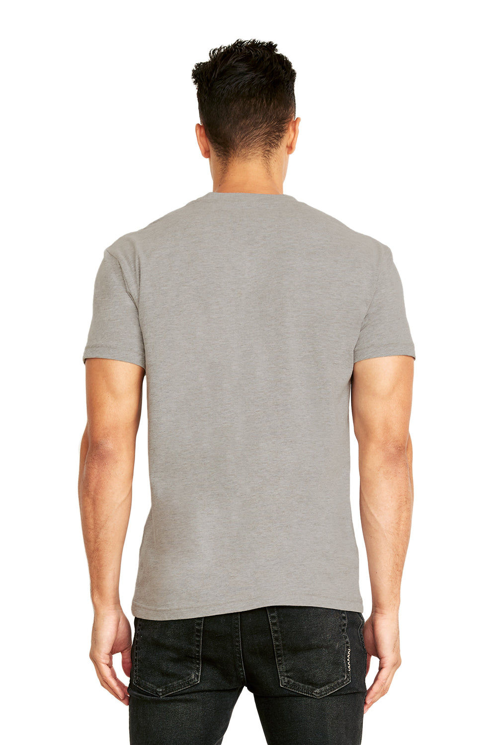 Next Level 3605 Mens Fine Jersey Short Sleeve Crewneck T-Shirt w/ Pocket Heather Grey Model Back