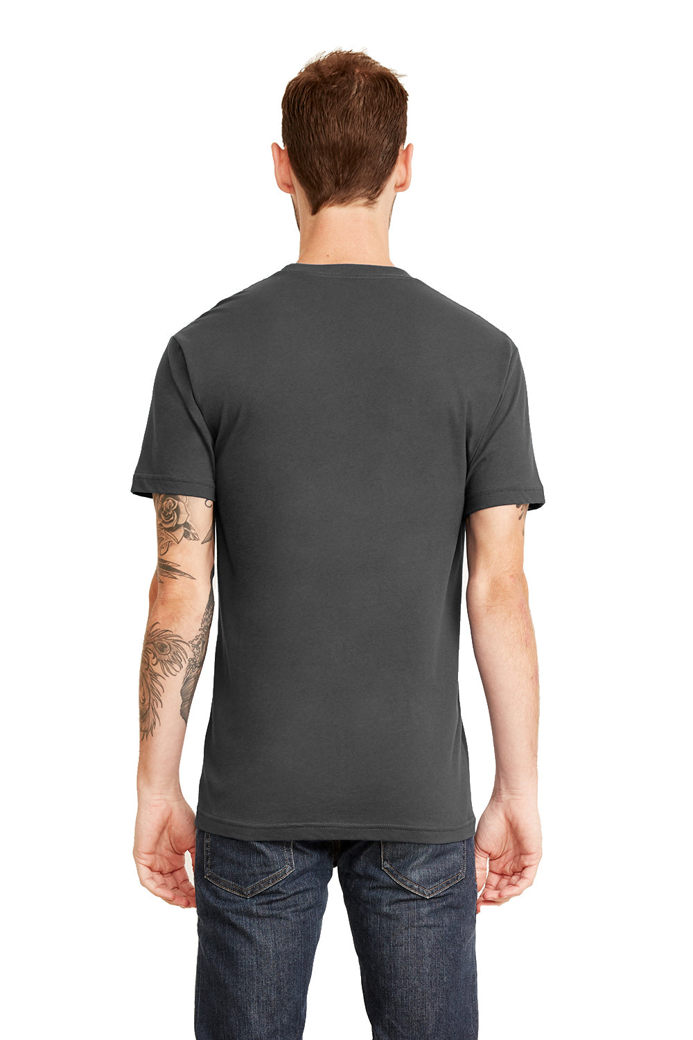 Next Level 3605 Mens Fine Jersey Short Sleeve Crewneck T-Shirt w/ Pocket Heavy Metal Grey Model Back