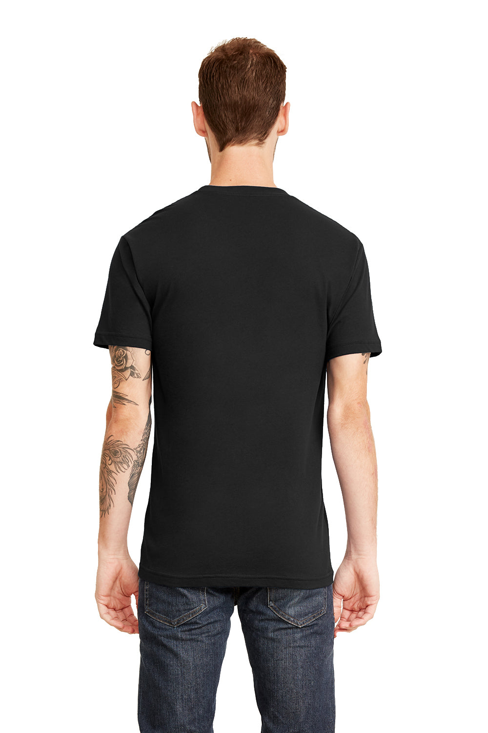 Next Level 3605 Mens Fine Jersey Short Sleeve Crewneck T-Shirt w/ Pocket Black Model Back