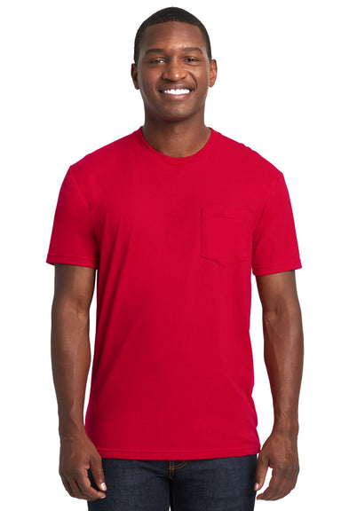 Next Level 3605 Mens Fine Jersey Short Sleeve Crewneck T-Shirt w/ Pocket Red Model Front