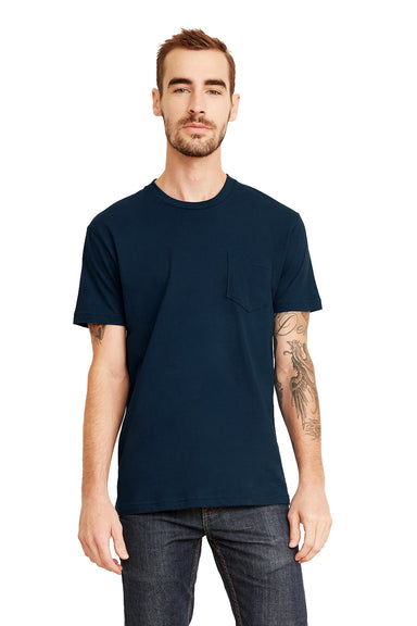 Next Level 3605 Mens Fine Jersey Short Sleeve Crewneck T-Shirt w/ Pocket Midnight Navy Blue Model Front