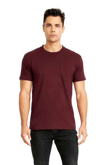 Next Level 3605 Mens Fine Jersey Short Sleeve Crewneck T-Shirt w/ Pocket Maroon Model Front