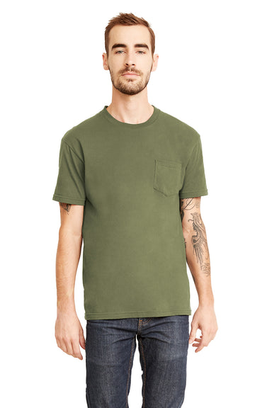 Next Level 3605 Mens Fine Jersey Short Sleeve Crewneck T-Shirt w/ Pocket Military Green Model Front