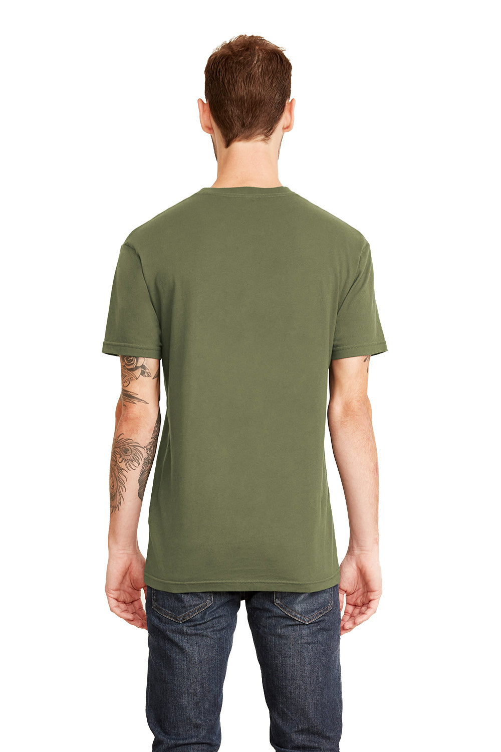 Next Level 3605 Mens Fine Jersey Short Sleeve Crewneck T-Shirt w/ Pocket Military Green Model Back