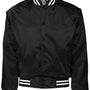 Augusta Sportswear Mens Water Resistant Snap Front Satin Baseball Jacket w/ Striped Trim - Black/White