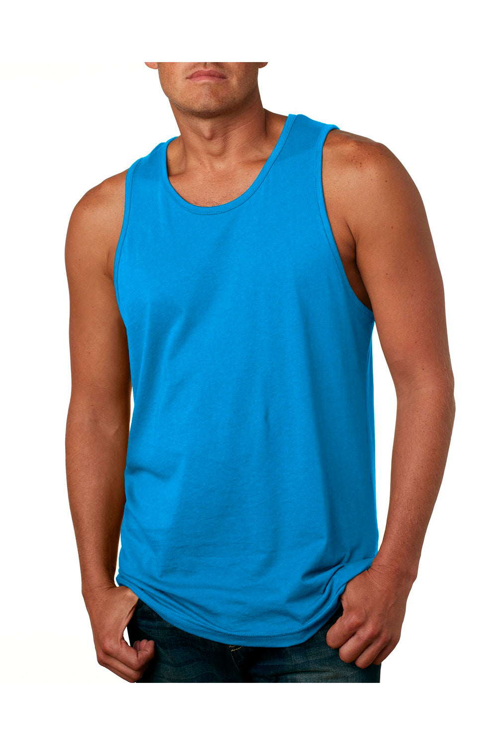 Next Level 3633 Mens Tank Top Turquoise Blue Model Front