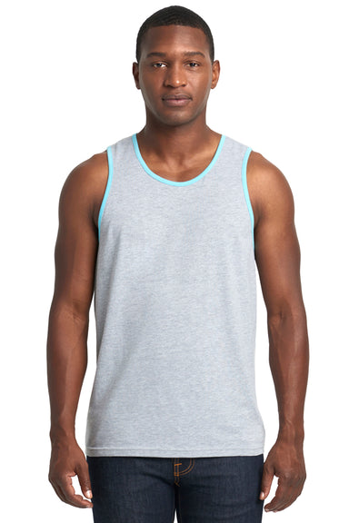 Next Level 3633 Mens Tank Top Heather Grey/Cancun Blue Model Front