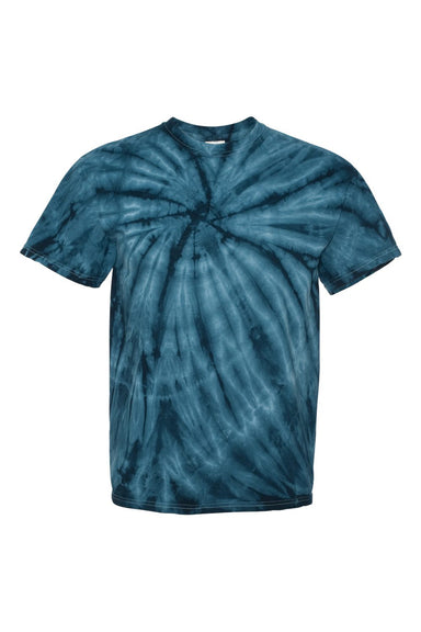 Dyenomite 200CY Mens Cyclone Pinwheel Tie Dyed Short Sleeve Crewneck T-Shirt Navy Blue Flat Front