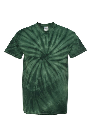 Dyenomite 200CY Mens Cyclone Pinwheel Tie Dyed Short Sleeve Crewneck T-Shirt Forest Green Flat Front