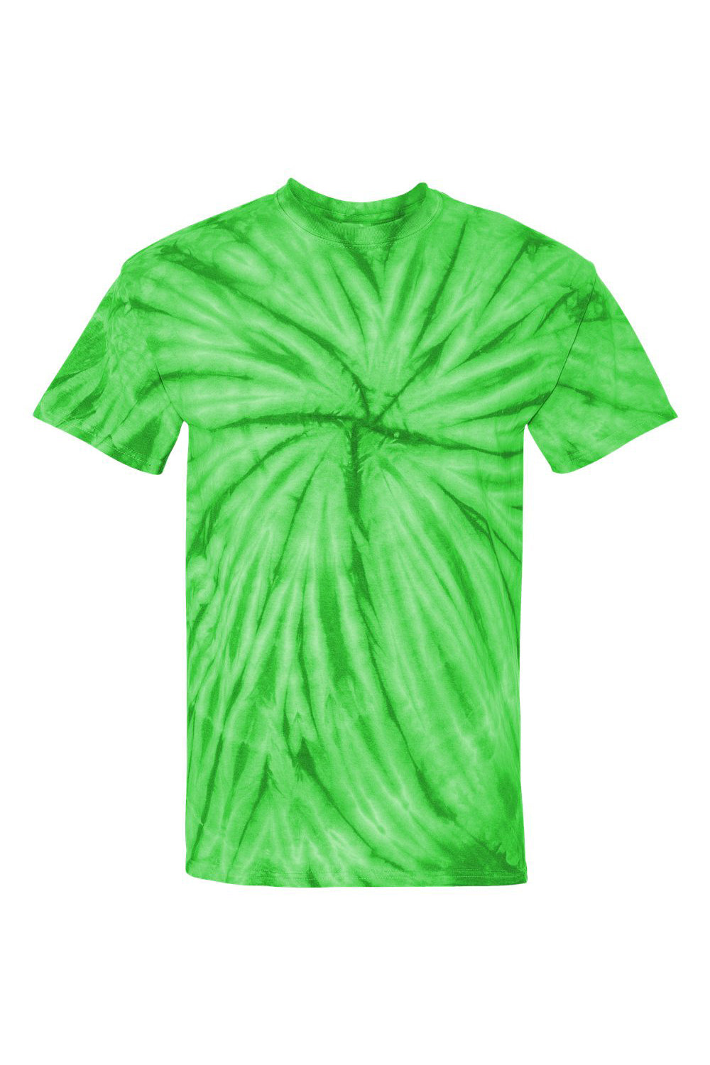 Dyenomite 200CY Mens Cyclone Pinwheel Tie Dyed Short Sleeve Crewneck T-Shirt Lime Green Flat Front