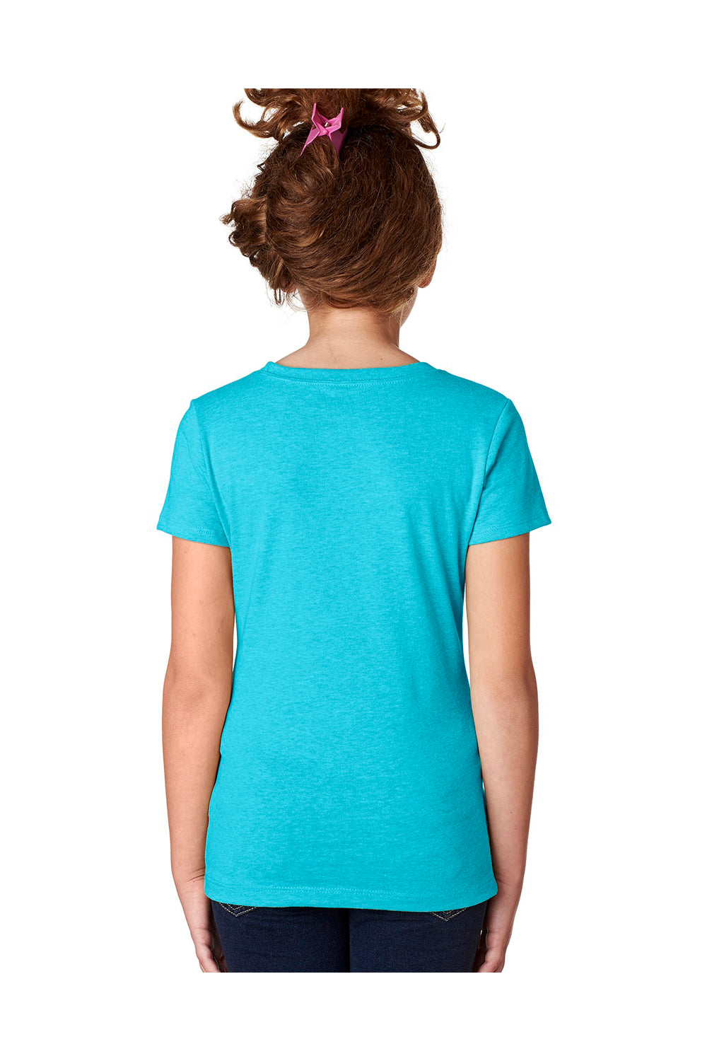 Next Level 3712 Youth Princess CVC Jersey Short Sleeve Crewneck T-Shirt Bondi Blue Model Back